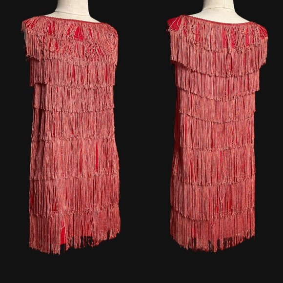 50s 60s vintage fringe mini dress shift flapper party great gatsby roaring 20s. - Picture 7 of 12